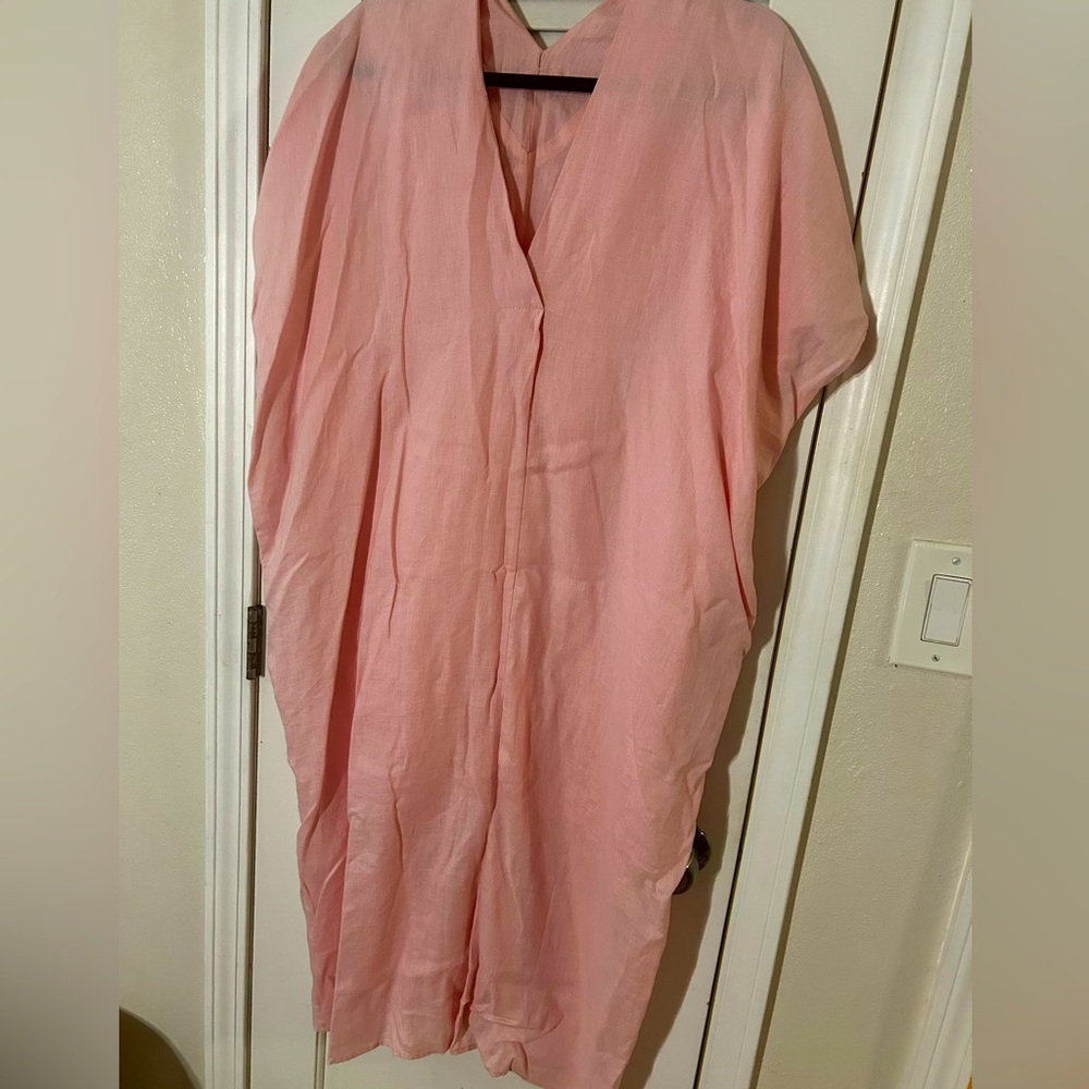 Pink lined linen dress size large.